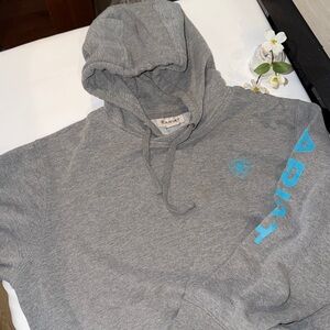 Ariat Heather Grey Pullover Hoodie - Women's XL - Aqua Logo